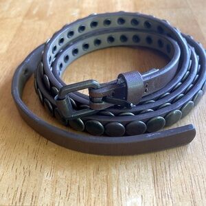 Skinny Belt- Dark Brown with Dark Metal Buckle And Flat Round Metal Studs.